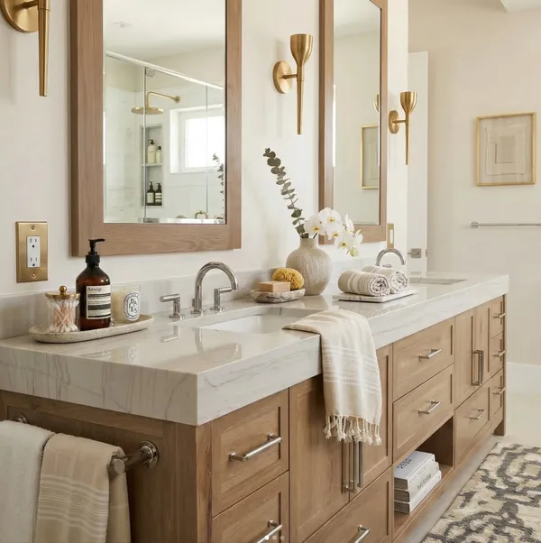 White marble double vanity bathroom Colorado